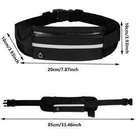 Running Belt with,Sweatproof waistpacks with,Running Belt Waist Pack with,Adjustable Running Belt with Reflective Strips,with Headphone Jack,Perfect for Running and Outdoor Activities(Black)