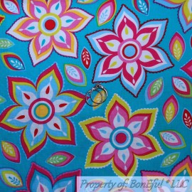 Brother Sister Design Studio BonEful FABRIC FQ Cotton Quilt Blue Rainbow White  Spring Flower Print Bohemian