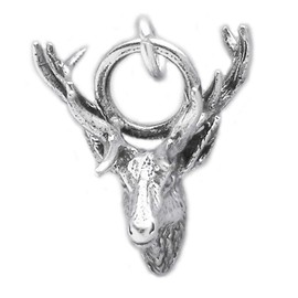 Elk Head with Antlers Deer Buck Stag 3D 925 Sterling Silver Charm Pendant Bracelet Jewelry Making Supply