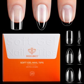 Modelones Short Almond & Square & Round Nail Tips - Multi-type 3 Styles Set Gel Tips Half Matte Full Cover Clear Acrylic Gel Kit Fake Nails for Extension DIY Salon 450Pcs 15Sizes