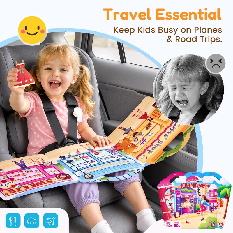 JoyCat Reusable Dress Up Sticker Books, 3-Pack, City Seaside Dreams