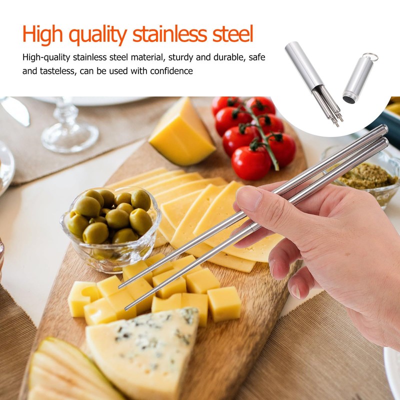 Toyvian Portable 304 Stainless Steel Folding Chopsticks Set - Reusable