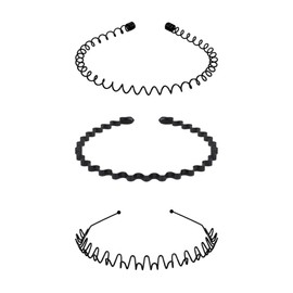 Kàllos 3 Pack Non-Slip Black Metal Hair Bands – Unisex Sports & Spa Headbands for Men & Women in Zigzag, Spring & Wavy Styles, Durable for All Hair Types - Ideal for Fitness, Gym & Daily Use