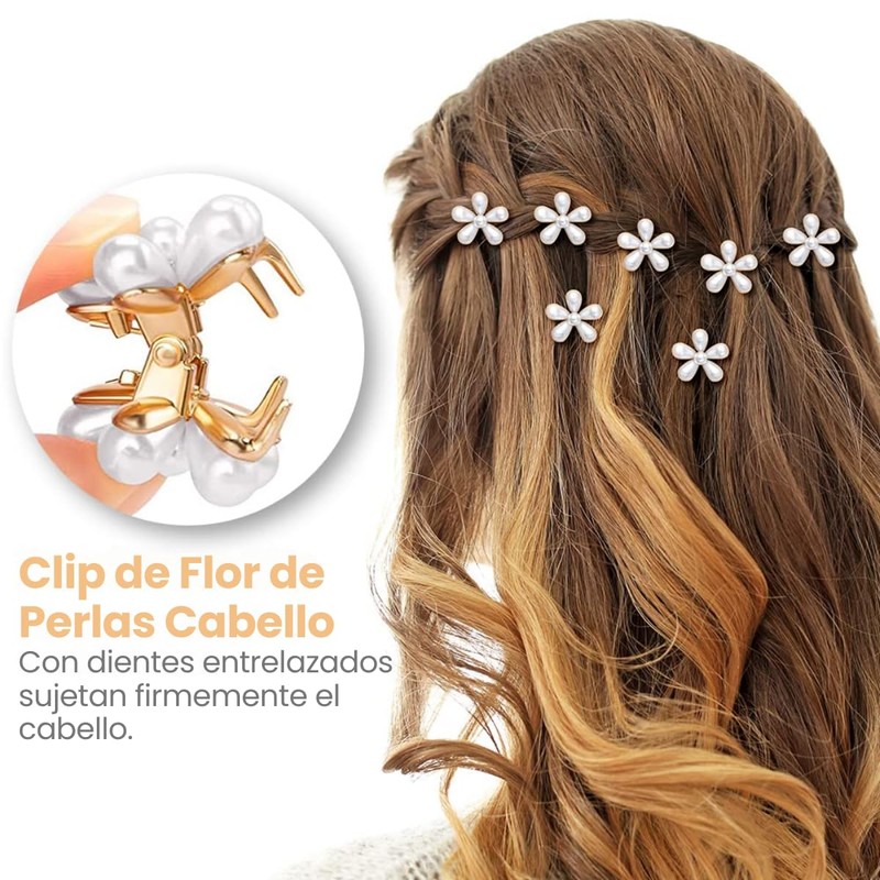 10 Pinzas Cabello Accesorio Broche Flor de Perlas Peinado Elegante