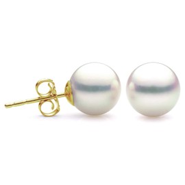 Unique Pearl 14K Gold 4-4.5mm White Akoya Saltwater Cultured Pearl Stud Earrings, AAAA Quality