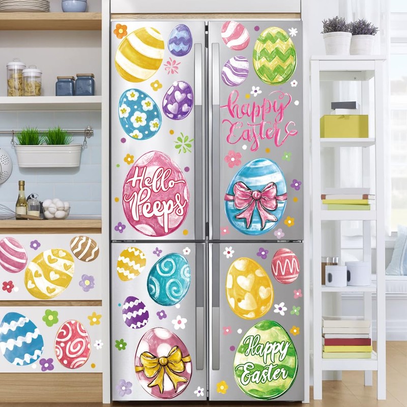 XOYTN 6 Sheets Easter Window Clings，Reusable Double-Sided Easter Egg Window