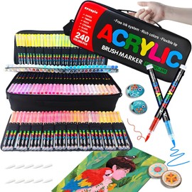 Marcadores de Pintura Acrílica, Mochila Regalo, Punta Suave 240 Colores con Sistema de Control de Tinta de Líquido Directo, Bolígrafo de Pintura de Grado Profesional para Varias Superficies