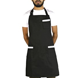 S&S UKessentials Cotton aprons for men adjustable neck Bib large 3 pockets professional unisex apron for Chef MasterChef woman Cooking Kitchen Home and Restaurant BBQ (Black, Regular)