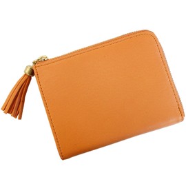 LIME L8222 Compact Wallet, Genuine Leather, Women's, Men's, Card, L-Shaped Zipper, Mini Wallet, Made in Japan, Zip Silky, orange