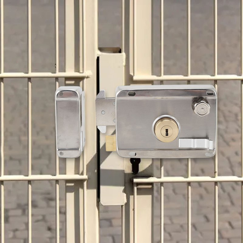 Exterior Mechanical Anti-Theft Lock, Silver Stainless Steel Exterior Gate Lock,