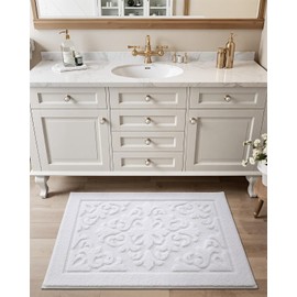 LUMI Bathroom Rug for Floor, Ultra Soft Non Slip Bath Mat with Rubber Backing, Vintage Microfiber, Machine Washable Runner for Shower, Bathtub, Home Decor, 24"x43", White