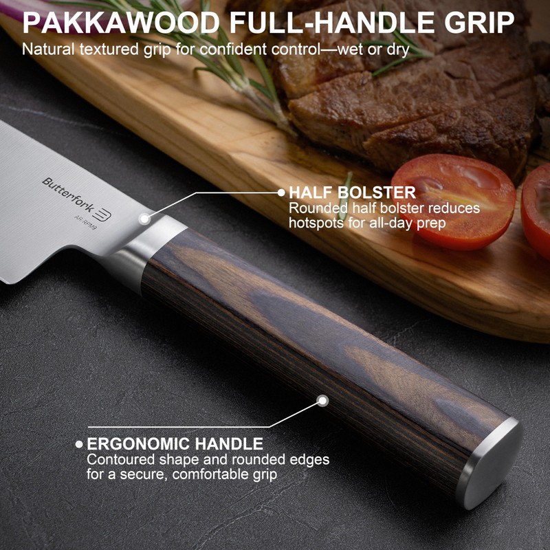 Butterfork 8 Inch Chef Knife, AR-RPM9 Steel, Pakkawood Handle Utility
