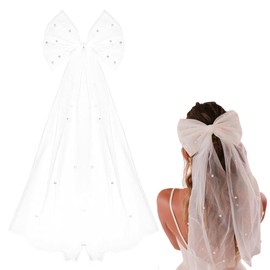 QEDBOJE White Bridal Veil Wedding Decorations, Veil Hair Bow with Pearls, Butterfly Hair Clips for Women and Girls