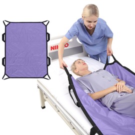 NIHAO Bed Positioning Pad with 8 Reinforced Handles 45" x 36" Patient Transfer Sheet Washable Reusable for Bedridden & Elderly Lifting Turning, Purple