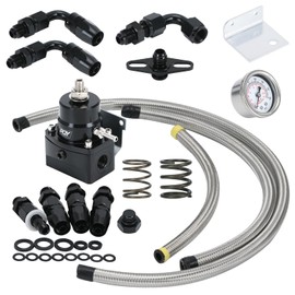 PQY Adjustable Fuel Pressure Regulator Kit 3-70PSI With 6AN Return and 6AN feed Port with AN6-6AN Fuel Line Hoses Connectors (black)