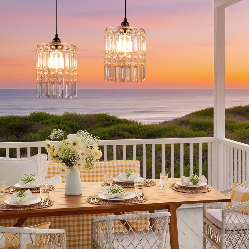 Battery Operated Chandelier, 2Pack Hanging Gazebo Lights, Acrylic Crystal Beaded