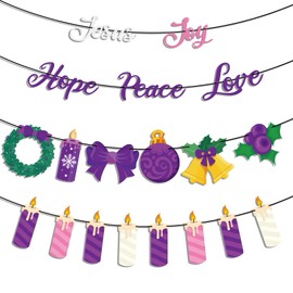 ForraFun Christmas Advent Banner Garland Kit, Advents Wreath Candle Love Hope Joy Peace Jesus Advent Banners for Christian Religious Christmas Banner Decoration Sunday School Classroom Wall Decor