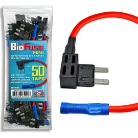 BioFuse 12V Mini 50 Piece Add-a-Circuit Car Fuse Tap and Holders Pack (Lot of 50 Automotive Mini Blade Fuse Adapters)