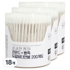 SonakSonak Delicate Care Round Pointed Dual Beauty Swabs, 18, 200 Pieces / 소낙소낙 섬세한 케어 라운드 뾰족 듀얼 뷰티 면봉, 18개, 200개입