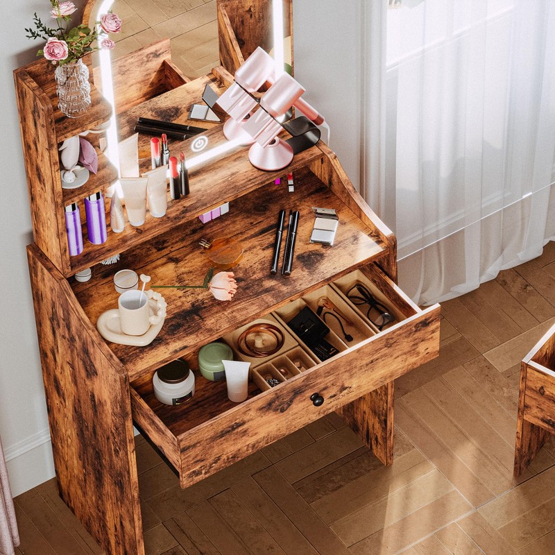 LIKIMIO Small Makeup Vanity Desk with Mirror and Lights, Vanity