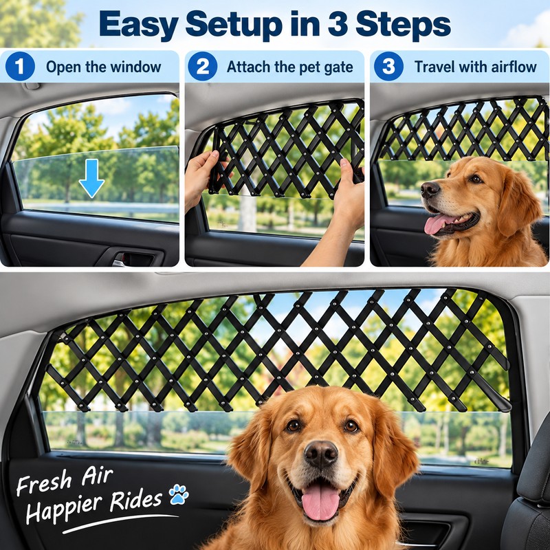 Car Window Pet Gate for Dog Travel – Ventilation Guard