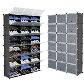 Portable Shoe Rack Organizer 12-Tier Shoe Cabinet 72-Pair Shoe Storage with Covers Shoe Shelves Rack 36 Grids Tower Shelf Expandable Free Standing Stackable Space for Heels,Boots,Slippers,Black