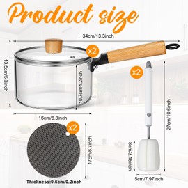 Uiifan 2 Sets Glass Pot for Cooking on Stove Kitchen Glass Cookware Clear Cooking Pot with Lid Handle and Pan Set 60oz Simmer Saucepan Resistant Safe for Pasta Noodle Soup Milk Baby Food(Classic)