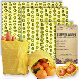 Beeswax Reusable Food Wraps - (3 Packs, 3 Sizes S,M,L) Plastic and Silicone Free, Eco-friendly Wrap, Wax Paper for Food,Kiwi Fruit