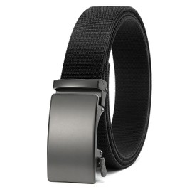 CHAOREN Mens Belt Stretchable - Black Elastic Golf Nylon Web Adjustable Belt 1 3/8" - for Casual Wear