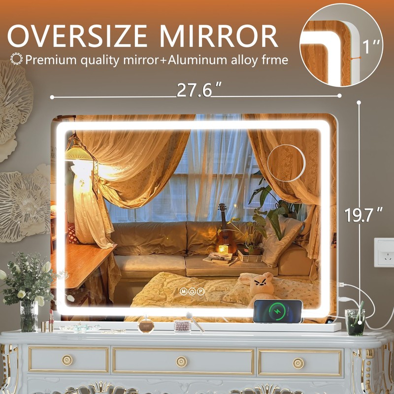 Hasipu Vanity Mirror with Lights, 28" x 20" LED Makeup