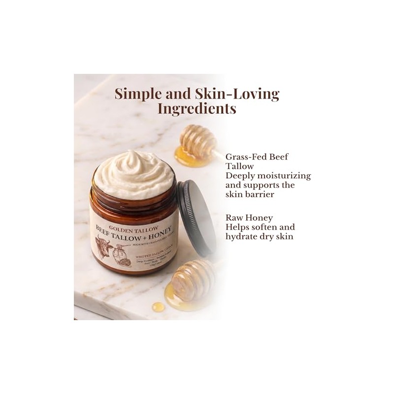 Whipped Tallow Honey Balm for Face & Skin, Beef Tallow