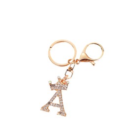 Kysin Chiys Sparkling Gold Letter A-Z Crown Keychain Imitation Crystal Bag Charms Purse For Handbags Metal Alphabet Initial Letter Keychain for Women - A