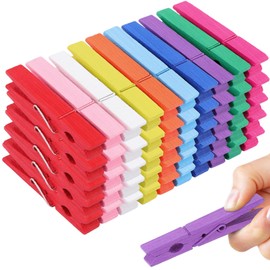 Jeffbaubl Pack of 100 Wooden Clothes Pegs, 7.1 cm Coloured Clothes Pegs, 10 Colours, Decorative Pegs, Small Wooden Pegs, Wooden Clothes Pegs for Photos, Photo Wall, Clothespins, DIY Crafts