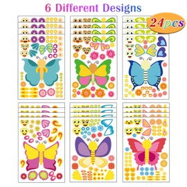 24 Sheets Butterfly Make a Face Sticker Sheets for Kids Todders Activities, Make Your Own Stickers for Kids Birthday Party Favor Supplies Craft