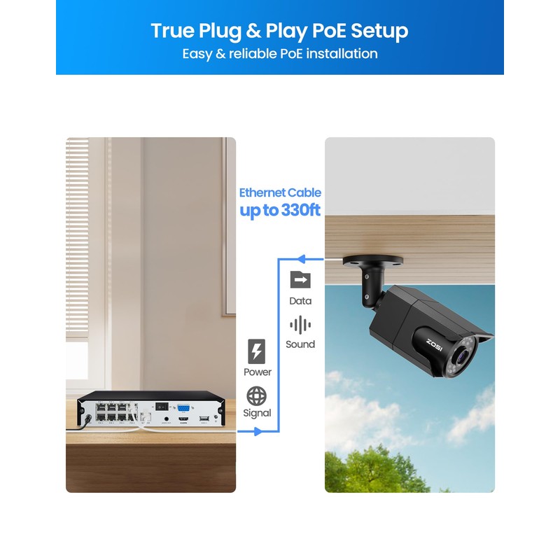 ZOSI 4K 8MP Security PoE IP Bullet Camera Outdoor Indoor