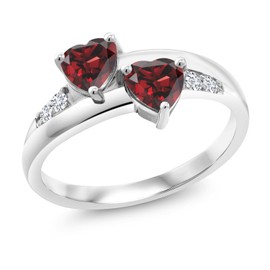 Gem Stone King 925 Sterling Silver Heart Shape Red Garnet and White Lab Grown Diamond Women Ring (1.18 Cttw, Available in size 5, 6, 7, 8, 9)