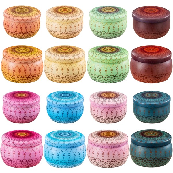 Domivirgo Candle Tins with Lid,16pcs 8 Designs Tinplate Cans with