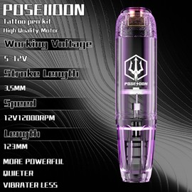 POSEIDON Tattoo-Set, drehbar, kabellos, mit 20 Nadelpatronen, Tinten & 2 wiederaufladbaren Akkus | Professionelle Tattoo-Pistole, tragbar, für Anfänger | Komplettes Zubehör