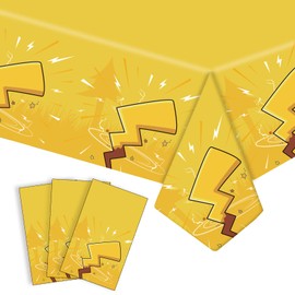 3pcs Birthday Tablecloth Yellow Cartoon Party Table Cover Plastic Rectangle Birthday Party Decorations 54 * 108inches