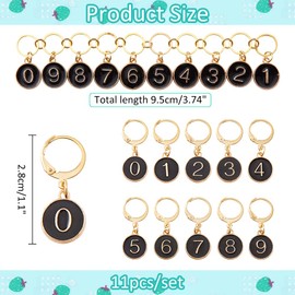 NBEADS 0-9 Number Knitting Row Counter Chain, with 10 Pieces Stitch Markers, Alloy Enamel Charms, Stitch Markers for Knitting, Weaving, Sewing, Jewellery Making, Crochet Tracking, Black