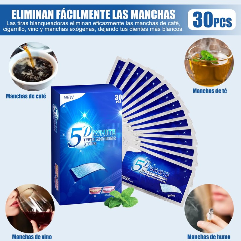 15Pares-30 Tiras Tiras Blanqueadoras De Dientes, Limpia los Dientes Efectivamente
