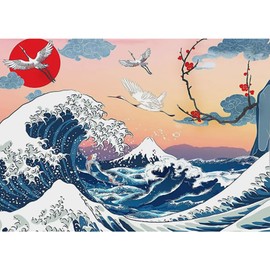 HEIBAGO Great Wave 5D DIY Diamond Art Painting Kits for Audlts, Full Drill Birds Diamond Painting for Beginners Rhinestone Embroidery Diamond Dots Set Sunset Gem Art Crafts for Home Decor 30x40cm