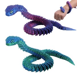 2Pcs 3D Printed Snake, 3D Printed Animals, 3D Printed Toys, 3D Snake, 3D Animals, Snake Fidget Toy, Flexible Snake Toys, PLA 3D Printed Toy, 3D Dragon for Home and Office Decoration (Violet & Teal)