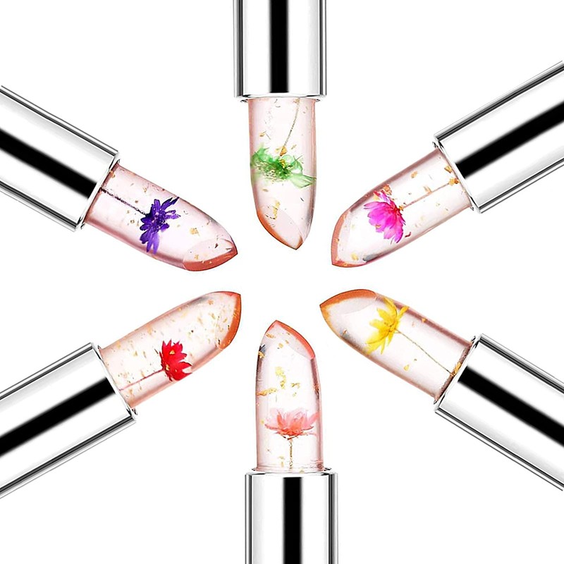 firstfly firstfly Pack of 6 Crystal Flower Jelly Lipstick, Long
