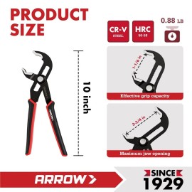 ARROW 10" Groove Joint Plier Quick Adjust Water Pump Pliers Press & Slide Button