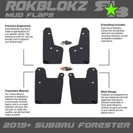 RokBlokz Mud Flaps for 2019-2024 Subaru Forester - Multiple Colors Available - Mud Guards are Custom Cut and Fit - Includes All Mounting Hardware (Black with Black Logo)