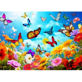 Puzzle 1000 Pieces Adult Puzzle Colourful Tile Game Flowers and Butterflies