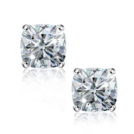 "STUNNING FLAME" 18K White Gold Plated 925 Sterling Silver Cubic Zirconia Cushion Cut Stud Earrings | CZ Studs for Women（Cushion，6）