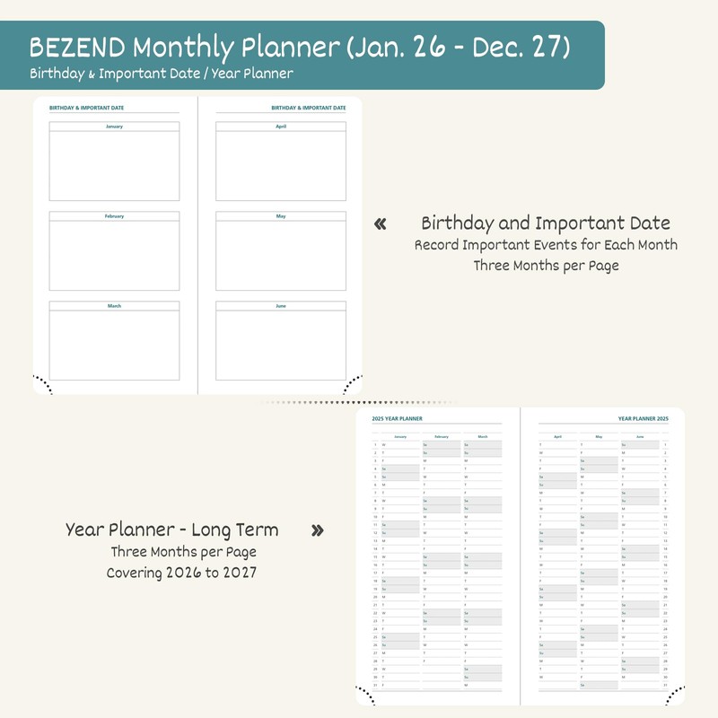 BEZEND Monthly Planner 2026-2027, 2 Year Agenda, Pocket Calendar Book