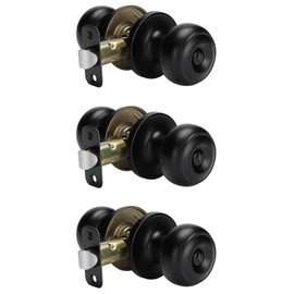 goldenwarm Black Interior Door Knobs, Matte Black Keyless Privacy Door Knob, Black Bedroom Door Knobs, Black Door Knobs Interior Bulk, Indoor Bathroom Door Knob(3 Pack, Matte Black)